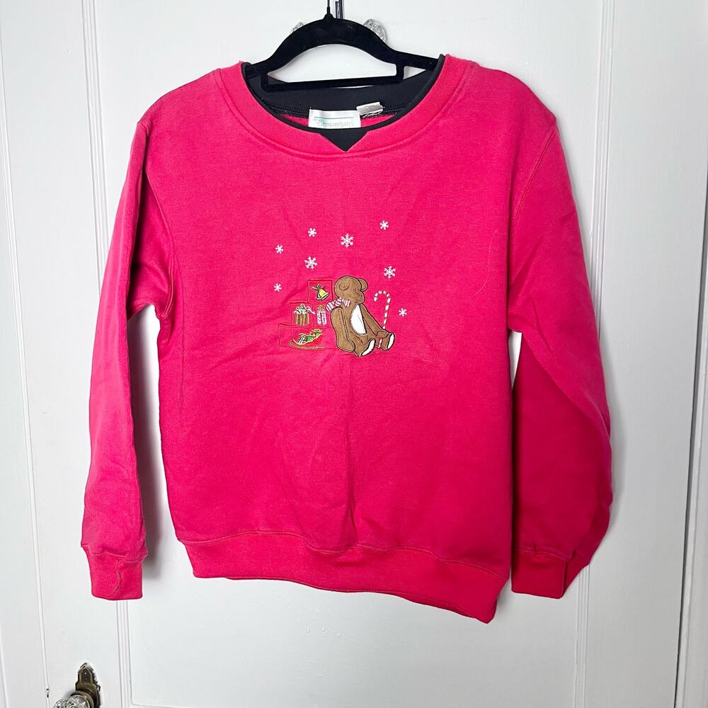 Vintage Christmas Holiday Applique Red Crewneck Sweatshirt Small Granny Cute